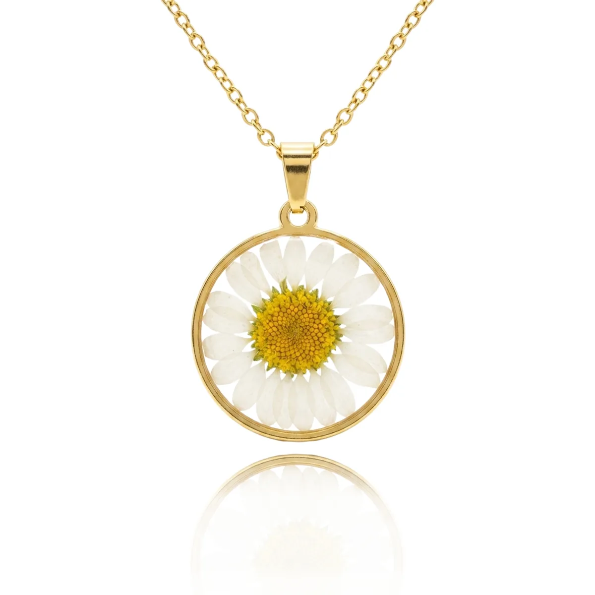 Collier Marguerite Doré — marguerite séchée et cerclage doré